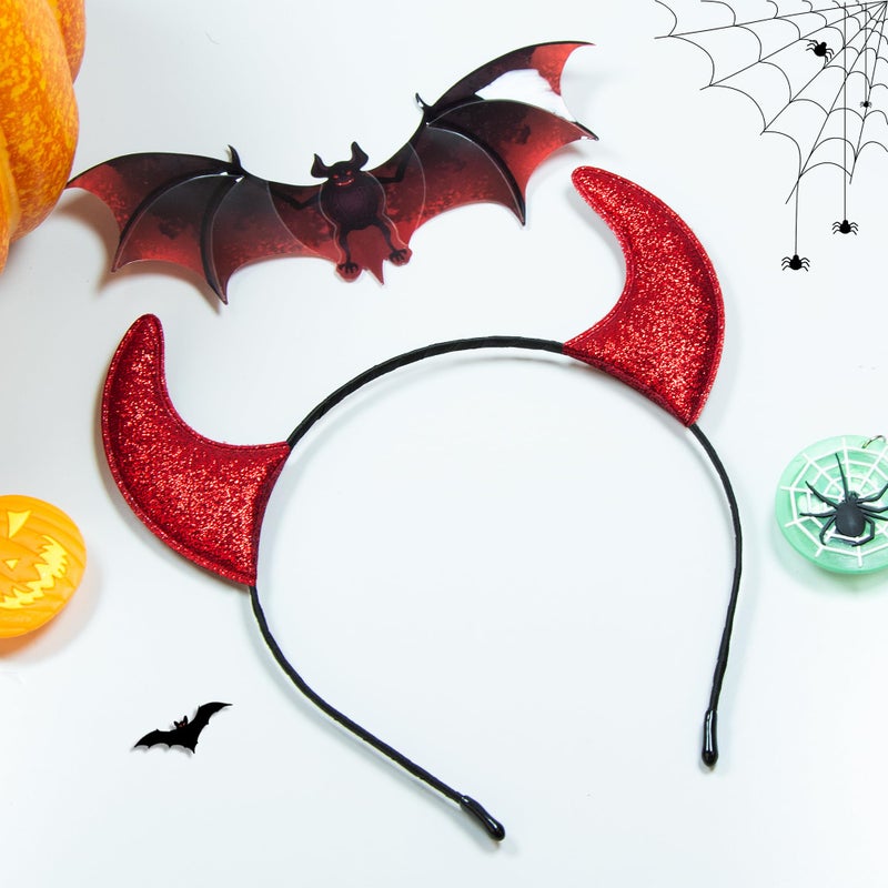 Parma77 Glitter Devil Horns Headband, Red Devil Horns Devil Costume for Women Men Girls, Halloween Fancy Dress Cosplay Hairband (Red) - Image 2